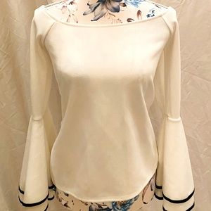 Bar III Elegant off the shoulder top with black striped bell sleeves.Large size.